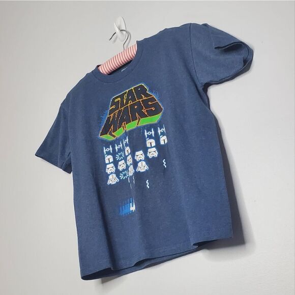 Kids 8/10 T Shirt Star Wars Retro Space Invaders Heathered Blue - Picture 1 of 8